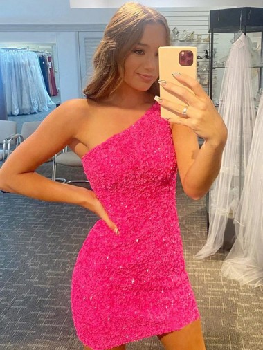 Velvet Sequin Short One Shoulder Sheath Evening Gown Plymouth