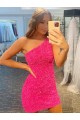 Velvet Sequin Short One Shoulder Sheath Evening Gown Plymouth
