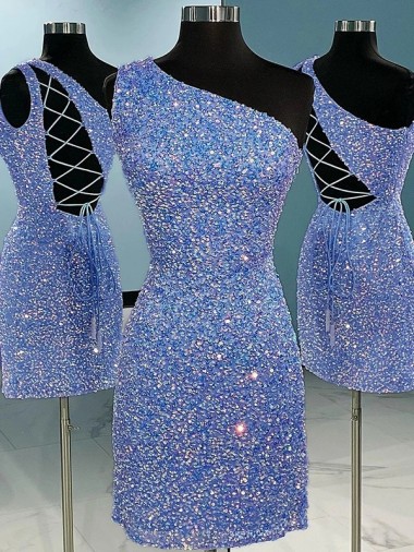 Velvet Sequin Short One Shoulder Sheath Prom Dress Plymouth