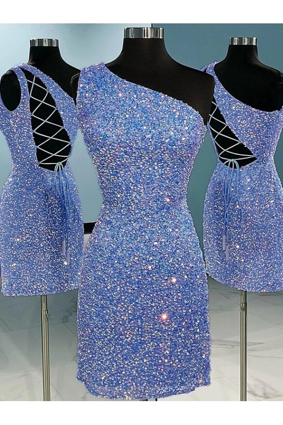 Velvet Sequin Short One Shoulder Sheath Prom Dress Plymouth