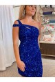 Velvet Sequin Sleeveless One Shoulder Fuchsia Sheath Prom Dresses Plymouth
