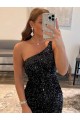 Velvet Sequin Short One Shoulder Sheath Prom Dress / Evening Gown Plymouth