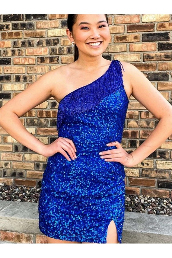 Velvet Sequin Short One Shoulder Sheath Homecoming Dresses Plymouth