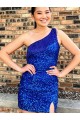 Velvet Sequin Short One Shoulder Sheath Homecoming Dresses Plymouth