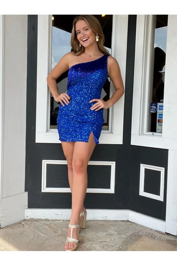 Velvet Sequin Short One Shoulder Sheath Homecoming Dresses Plymouth