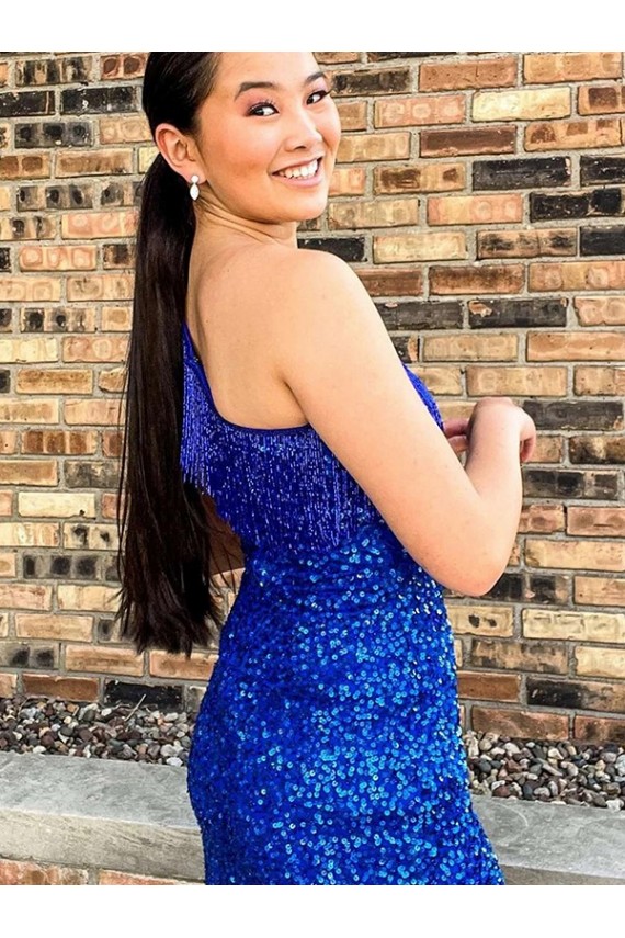 Velvet Sequin Short One Shoulder Sheath Homecoming Dresses Plymouth