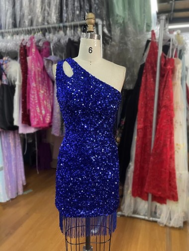 Velvet Sequins Short One Shoulder Sheath Homecoming Dress Plymouth