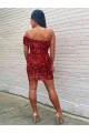 Velvet Sequin Short One Shoulder Sheath Prom Dress Plymouth