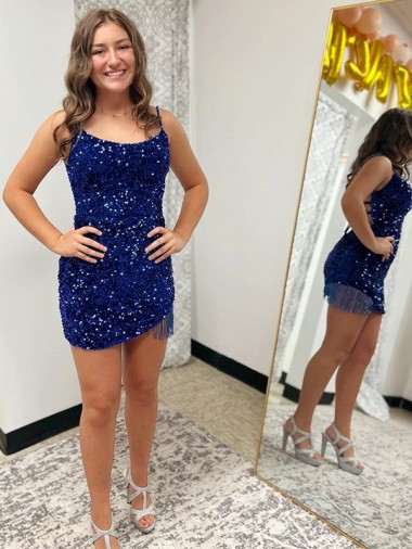 Velvet Sequin Short Spaghetti Straps Sheath Prom Dress Plymouth