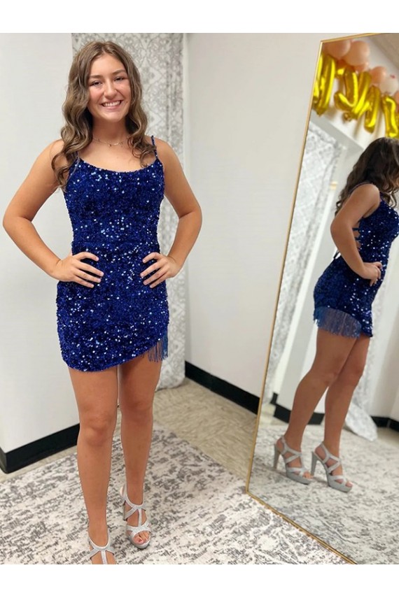 Velvet Sequin Short Spaghetti Straps Sheath Prom Dress Plymouth