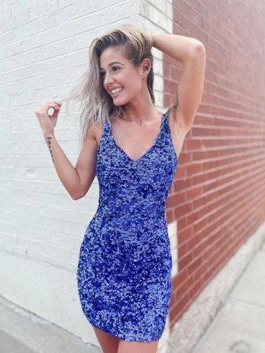 Velvet Sequin Short V-Neck Sheath Evening Dress Plymouth