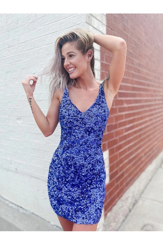 Velvet Sequin Short V-Neck Sheath Evening Dress Plymouth