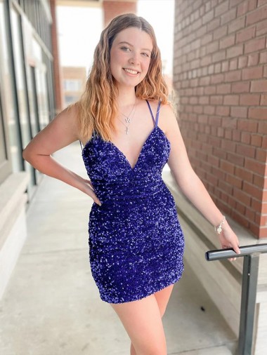 Velvet Sequin Short V-Neck Sheath Cocktail Dress / Prom Dress Plymouth