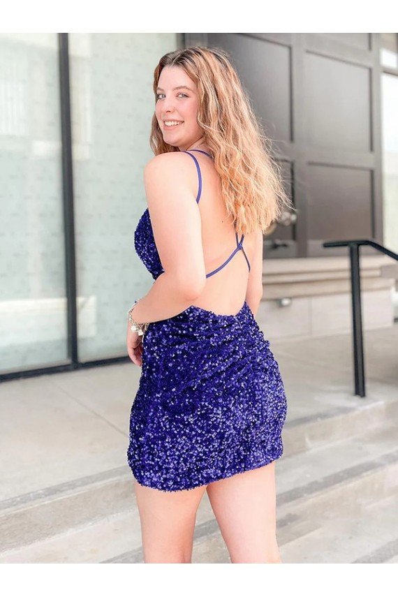 Velvet Sequin Short V-Neck Sheath Cocktail Dress / Prom Dress Plymouth