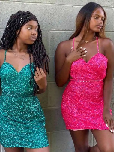 Velvet Sequin Sleeveless V-Neck Dark Green Sheath Prom Dress Plymouth