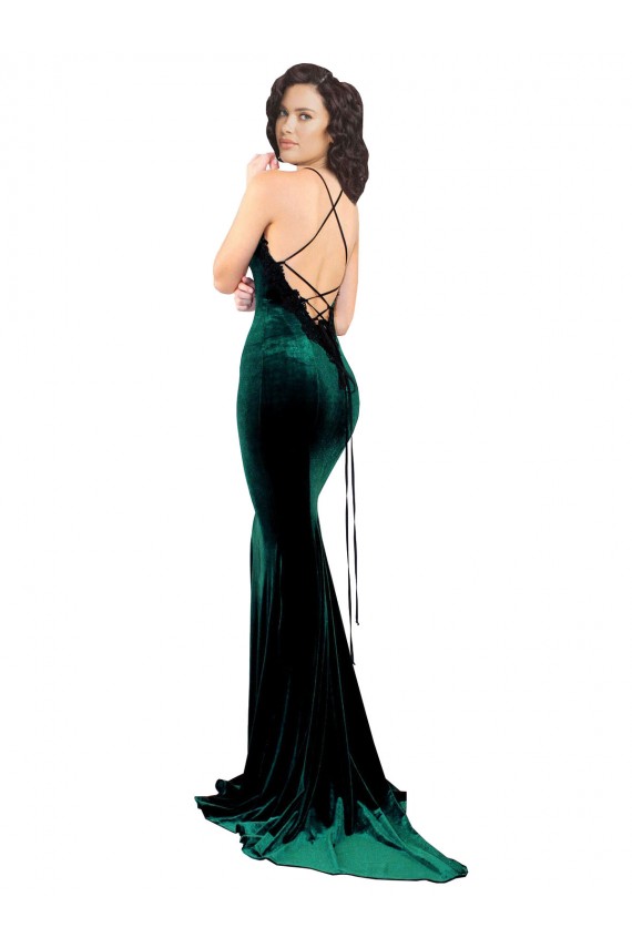 Stretch Velvet Low Back Sweep Train High Neck Mermaid Formal Evening Gown / Prom Dress / Bridesmaid Dress Plymouth