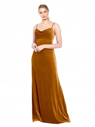 Stretch Velvet Long Spaghetti Straps A-Line Prom Dress / Bridesmaid Dress Plymouth