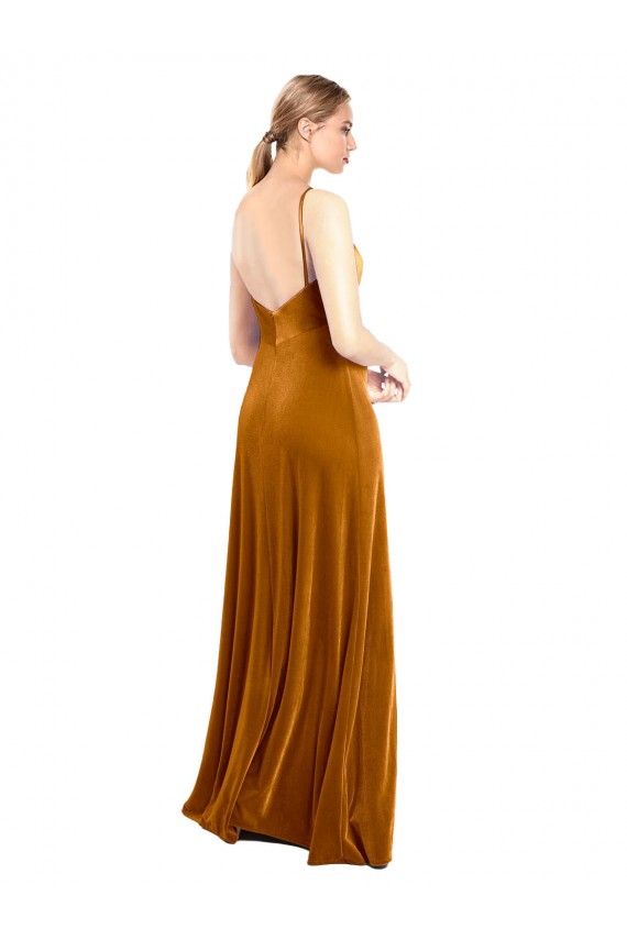 Stretch Velvet Long Spaghetti Straps A-Line Prom Dress / Bridesmaid Dress Plymouth