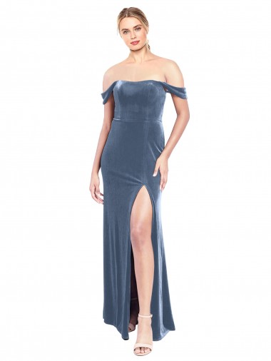 Stretch Velvet Long Off the Shoulder A-Line Prom Dress / Bridesmaid Dress Plymouth
