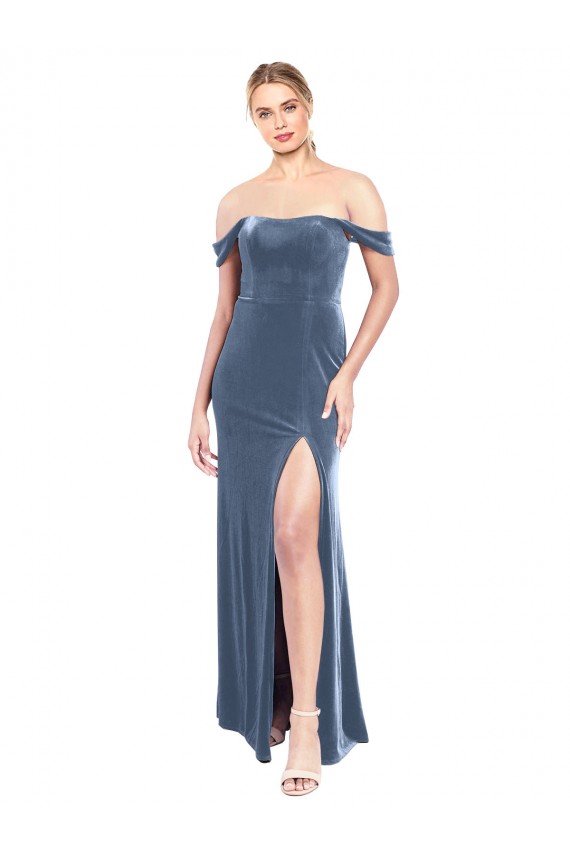 Stretch Velvet Long Off the Shoulder A-Line Prom Dress / Bridesmaid Dress Plymouth