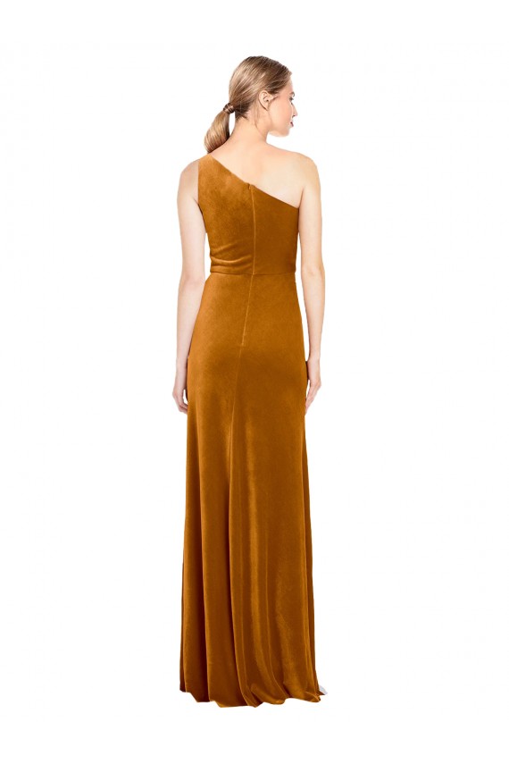 Stretch Velvet Long One Shoulder A-Line Formal Evening Gown / Prom Dress / Bridesmaid Dress Plymouth