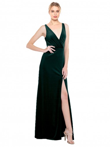 Stretch Velvet V-Back Long V-Neck A-Line Black Tie Evening Dress / Prom Dress / Bridesmaid Dress Plymouth