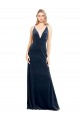 Stretch Velvet V-Back Long V-Neck Dark Navy A-Line Prom Dress / Bridesmaid Dress Plymouth