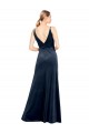 Stretch Velvet V-Back Long V-Neck Dark Navy A-Line Prom Dress / Bridesmaid Dress Plymouth