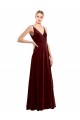 Stretch Velvet V-Back Long V-Neck Burgundy A-Line Bridesmaid Dress / Evening Dress Plymouth