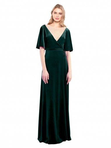 Stretch Velvet V-Back Long V-Neck Dark Green A-Line Prom Dress / Bridesmaid Dress Plymouth