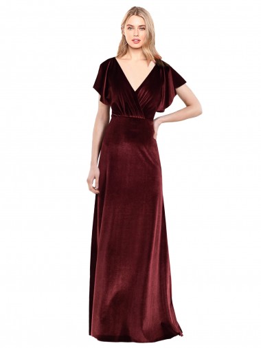 Stretch Velvet Open Back Long V-Neck A-Line Prom Dress / Bridesmaid Dress Plymouth