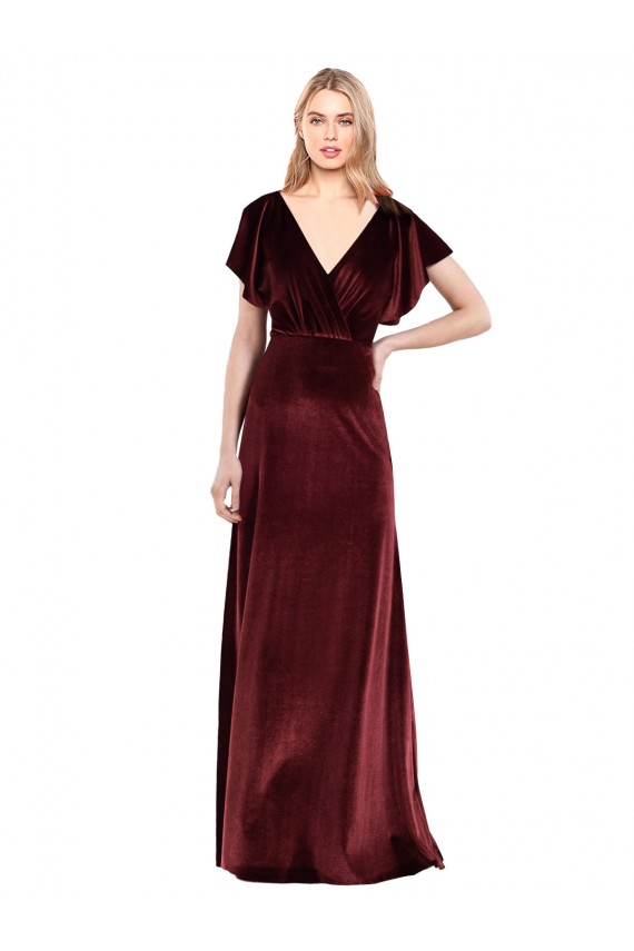 Stretch Velvet Open Back Long V-Neck A-Line Prom Dress / Bridesmaid Dress Plymouth