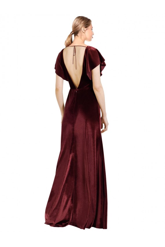 Stretch Velvet Open Back Long V-Neck A-Line Prom Dress / Bridesmaid Dress Plymouth