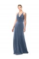 Stretch Velvet Keyhole Back Long Spaghetti Straps Dusty Blue A-Line Prom Dress / Bridesmaid Dress Plymouth