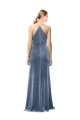 Stretch Velvet Keyhole Back Long Spaghetti Straps Dusty Blue A-Line Prom Dress / Bridesmaid Dress Plymouth