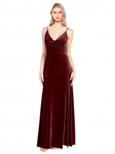 Stretch Velvet V-Back Long V-Neck A-Line Black Tie Prom Dress / Bridesmaid Dress Plymouth