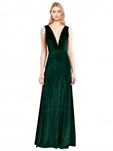 Stretch Velvet V-Back Long V-Neck A-Line Bridesmaid Dress / Formal Dress Plymouth