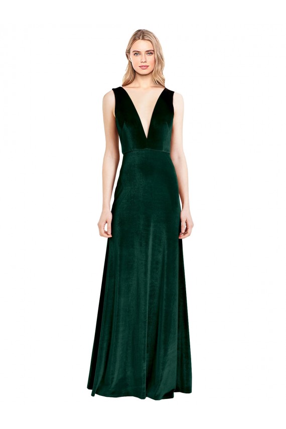 Stretch Velvet V-Back Long V-Neck A-Line Bridesmaid Dress / Formal Dress Plymouth