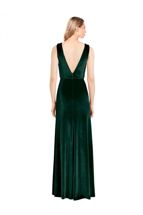 Stretch Velvet V-Back Long V-Neck A-Line Bridesmaid Dress / Formal Dress Plymouth