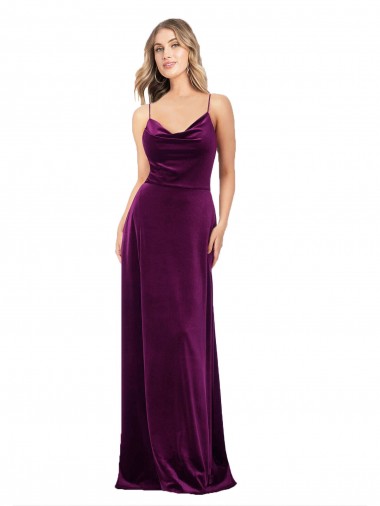 Stretch Velvet Criss Cross Back Long Scoop Neck A-Line Formal Evening Gown / Prom Dress / Bridesmaid Dress Plymouth