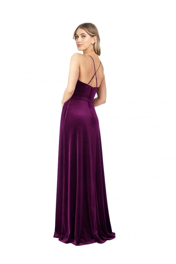 Stretch Velvet Criss Cross Back Long Scoop Neck A-Line Formal Evening Gown / Prom Dress / Bridesmaid Dress Plymouth