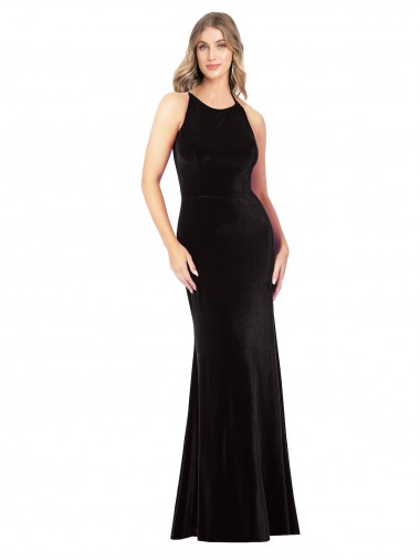 Stretch Velvet Criss Cross Back Long Spaghetti Straps Sheath Formal Evening Gown / Prom Dress / Bridesmaid Dress Plymouth