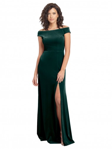 Stretch Velvet Long Square Neck A-Line Formal Evening Gown / Prom Dress / Bridesmaid Dress Plymouth