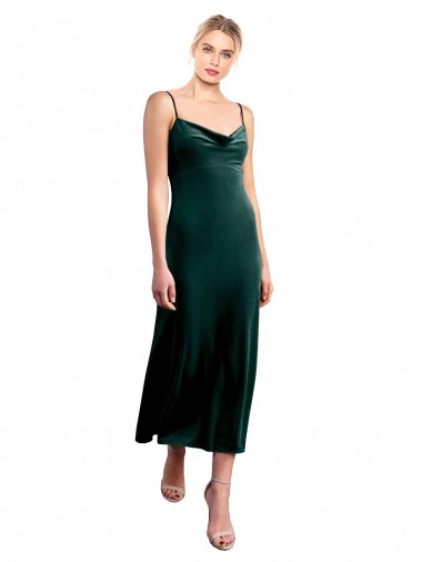 Stretch Velvet Low Back Midi Length Spaghetti Straps A-Line Prom Dress / Bridesmaid Dress Plymouth