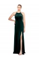 Stretch Velvet Keyhole Back Long Spaghetti Straps Dark Green A-Line Prom Dress / Bridesmaid Dress Plymouth