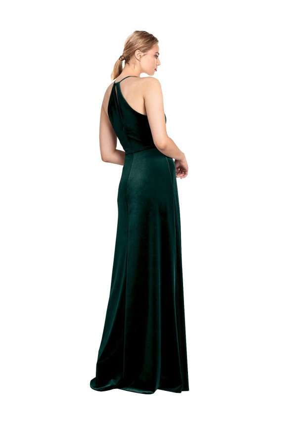 Stretch Velvet Keyhole Back Long Spaghetti Straps Dark Green A-Line Prom Dress / Bridesmaid Dress Plymouth