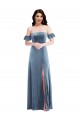 Stretch Velvet Low Back Long Off the Shoulder A-Line Formal Dress / Bridesmaid Dress Plymouth