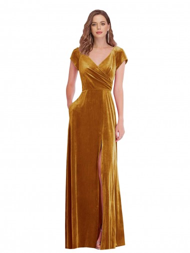 Stretch Velvet Long V-Neck Sheath Formal Evening Gown / Prom Dress / Bridesmaid Dress Plymouth