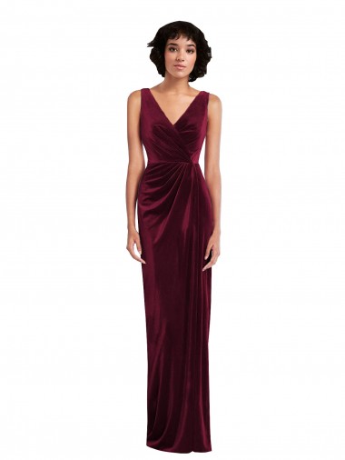 Stretch Velvet Long V-Neck Sheath Semi Formal Evening Dress / Prom Dress / Bridesmaid Dress Plymouth
