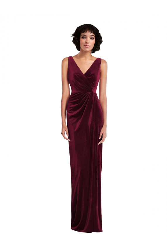 Stretch Velvet Long V-Neck Sheath Semi Formal Evening Dress / Prom Dress / Bridesmaid Dress Plymouth